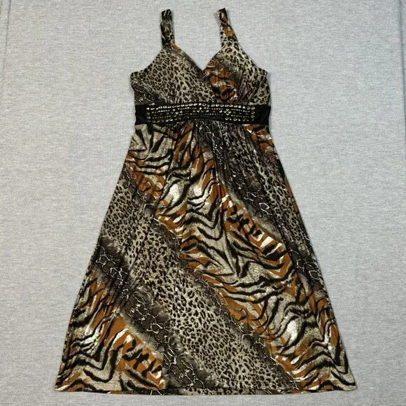 Studio West Apparel Sleeveless Midi Dress Womens Size L Multicolor Animal Print - Picture 3 of 14
